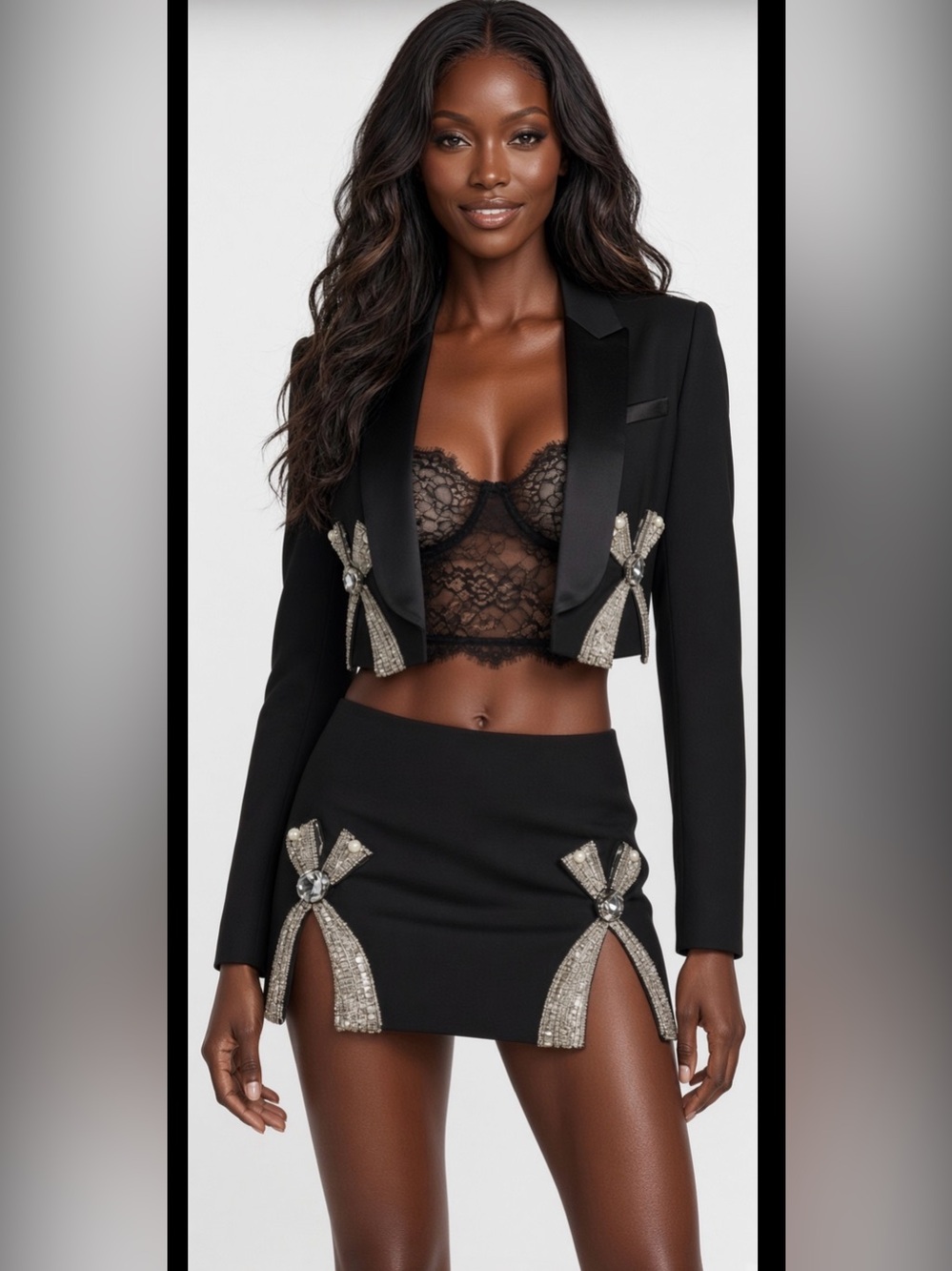 AREA Embellished Bow Cutout Cropped Blazer 6 $1995